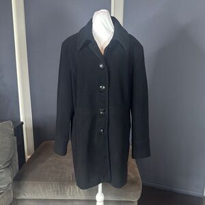 Women’s London Fog Black Trench Coat Jacket Wool Blend Button Down Size XXL